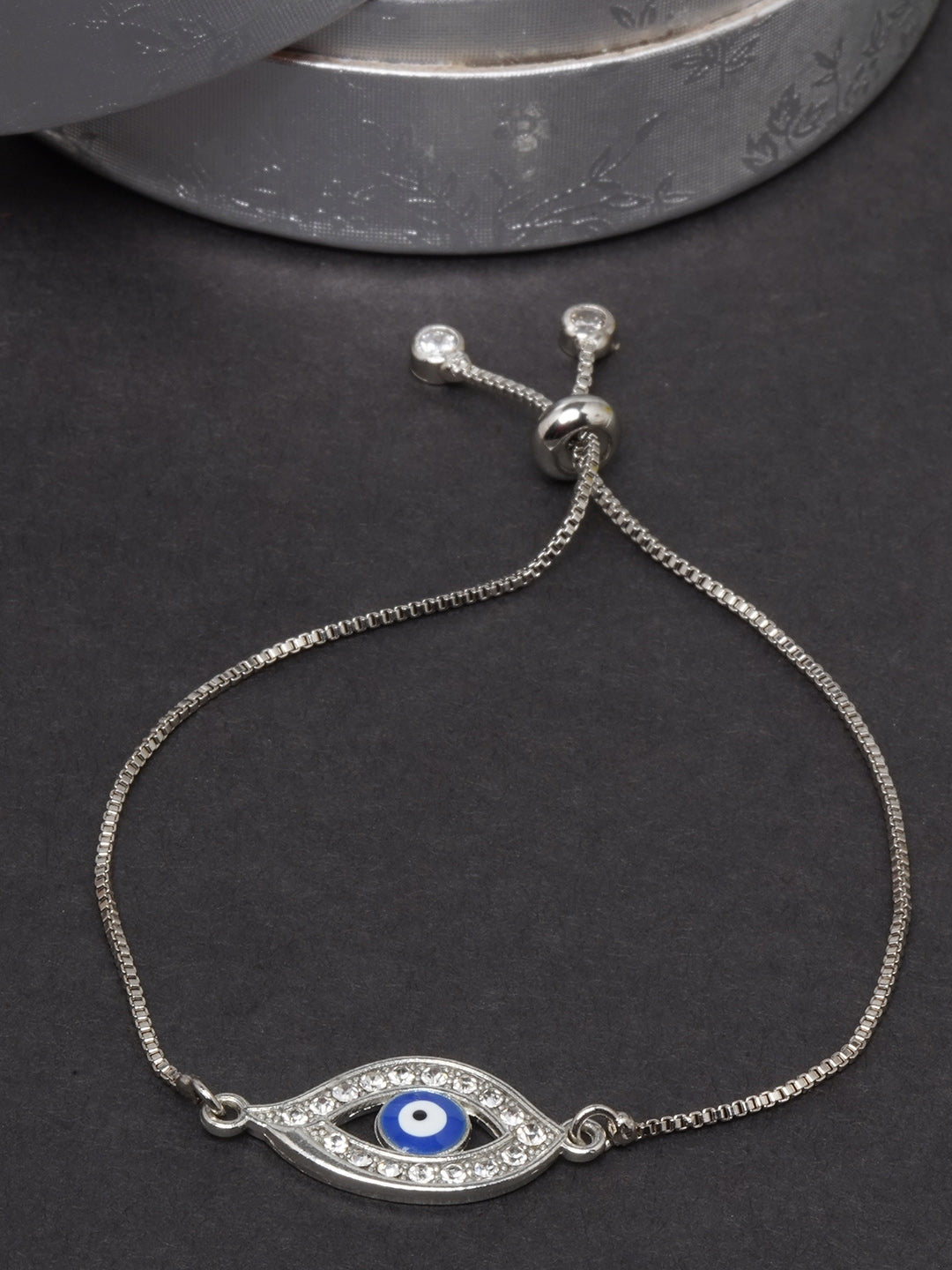 Silver-Plated CZ Studded Evil Eye Bracelet