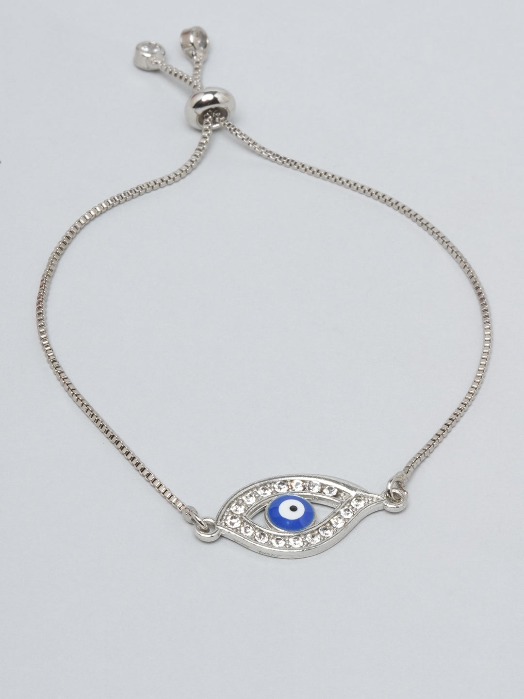 Silver-Plated CZ Studded Evil Eye Bracelet