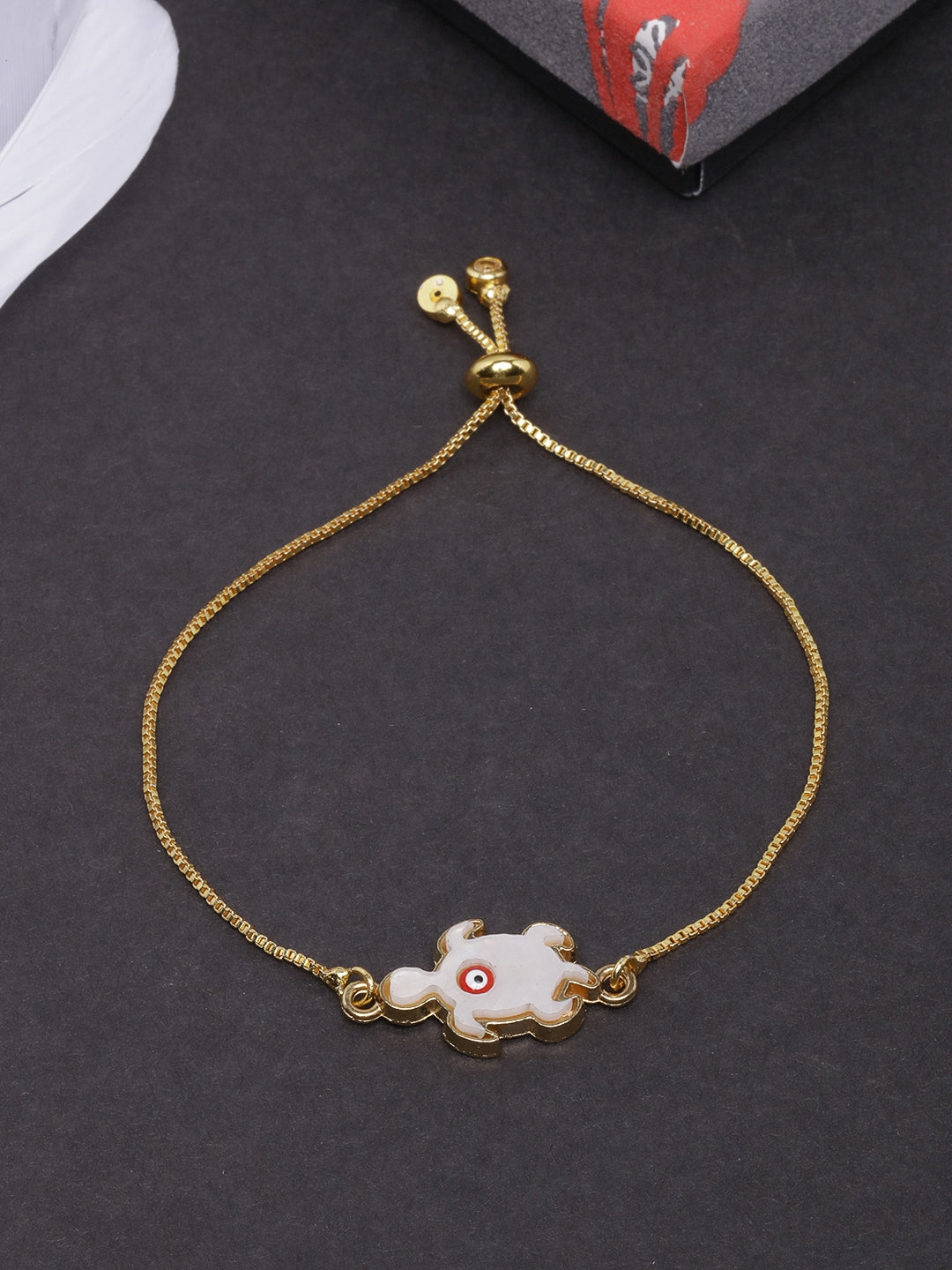 Gold-Plated White Enamelled Turtle Shaped Bracelet