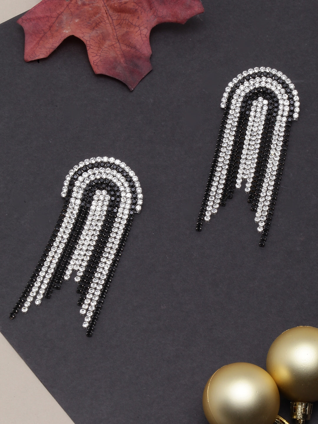 Silver-Plated Silver & Black Rhinestone Metallic Chain Tassels