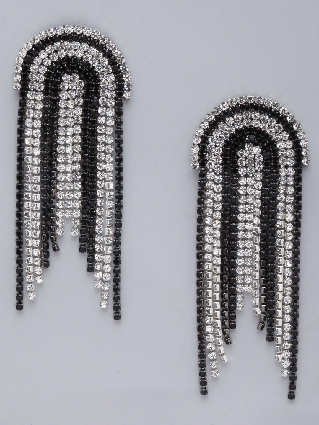 Silver-Plated Silver & Black Rhinestone Metallic Chain Tassels