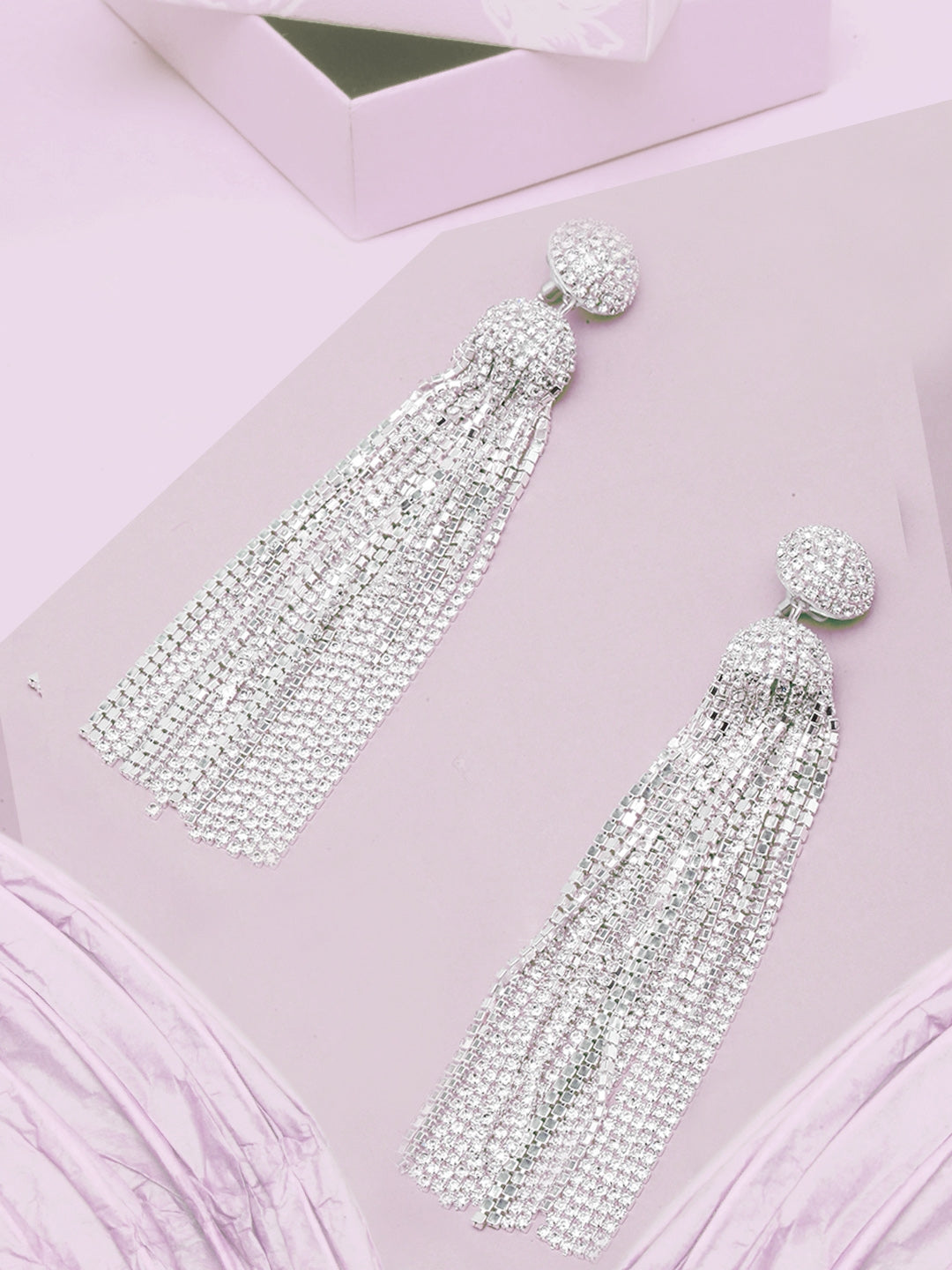 Silver-Plated Rhinestone Metallic Chain Tassels