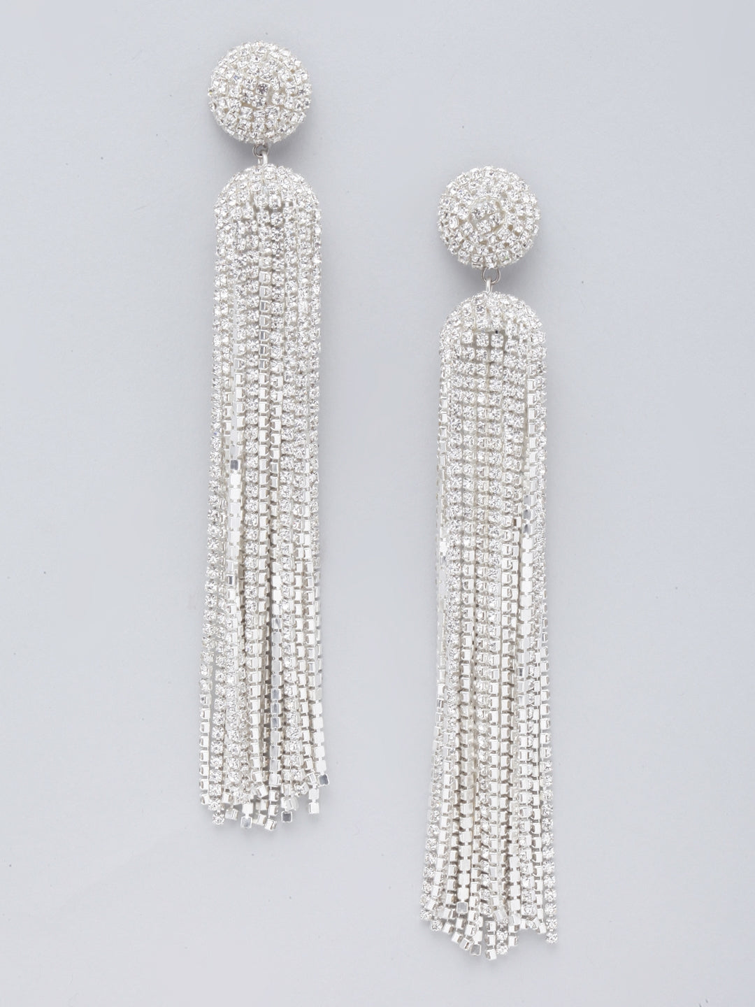 Silver-Plated Rhinestone Metallic Chain Tassels