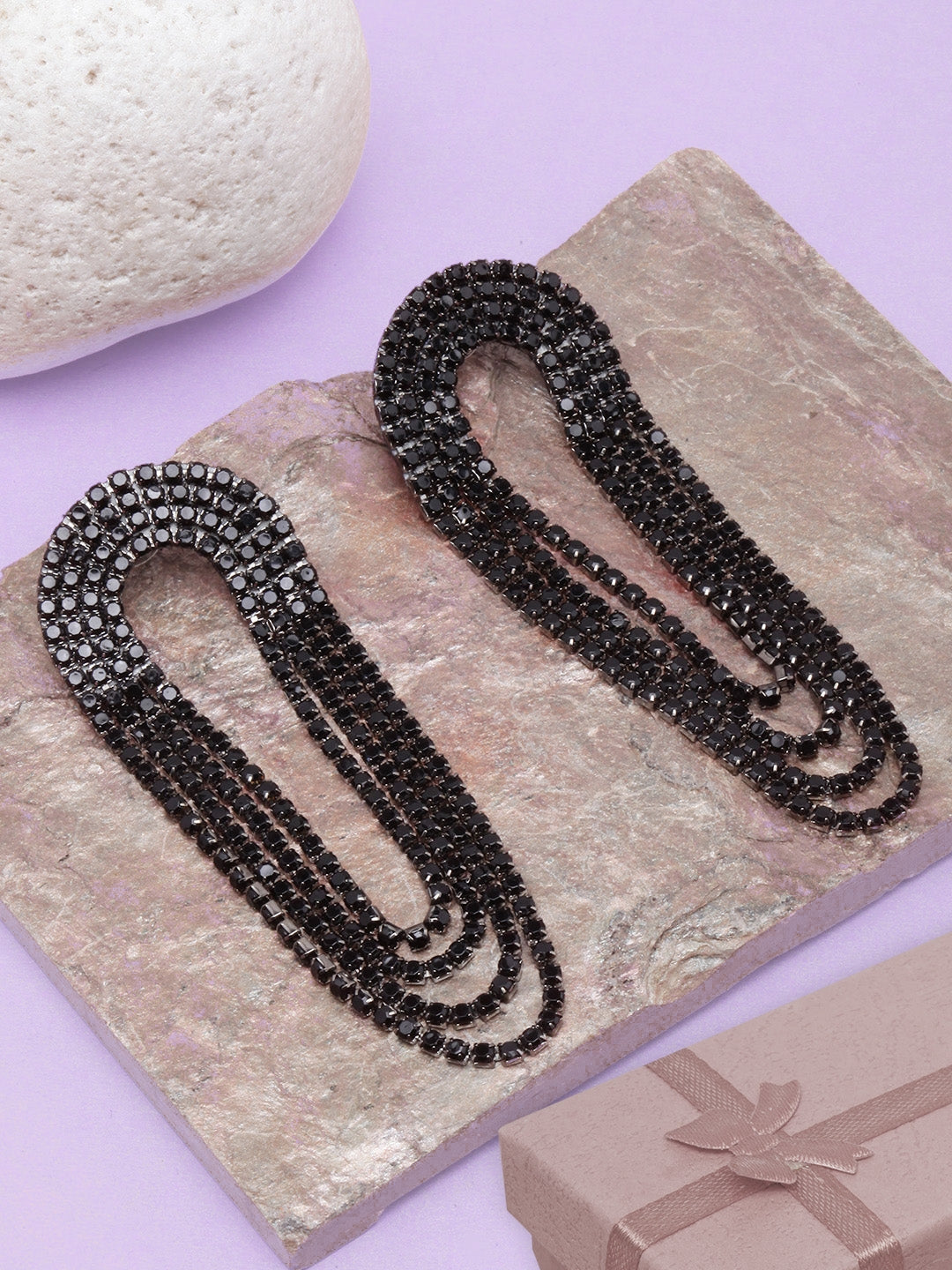 Silver-Plated Black Chain Drop Earrings