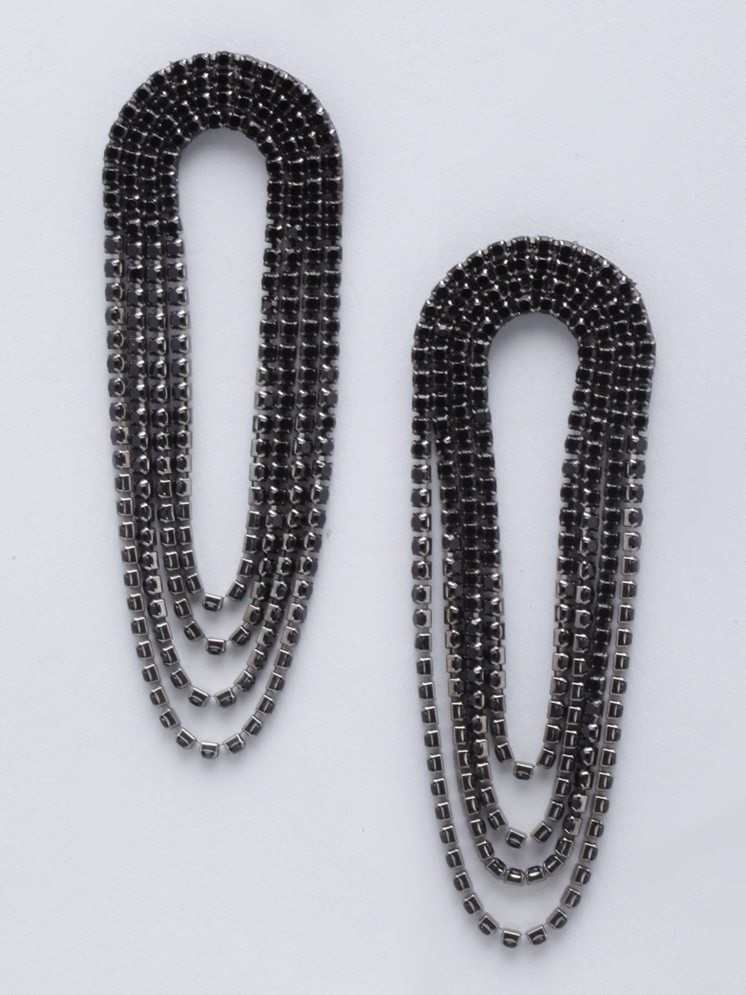 Silver-Plated Black Chain Drop Earrings