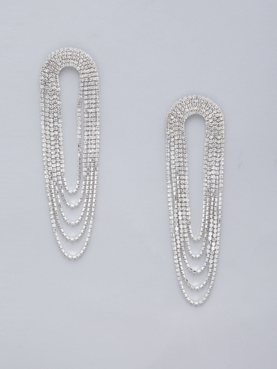 Silver-Plated Rhinestone Metallic Chain Drop Earrings