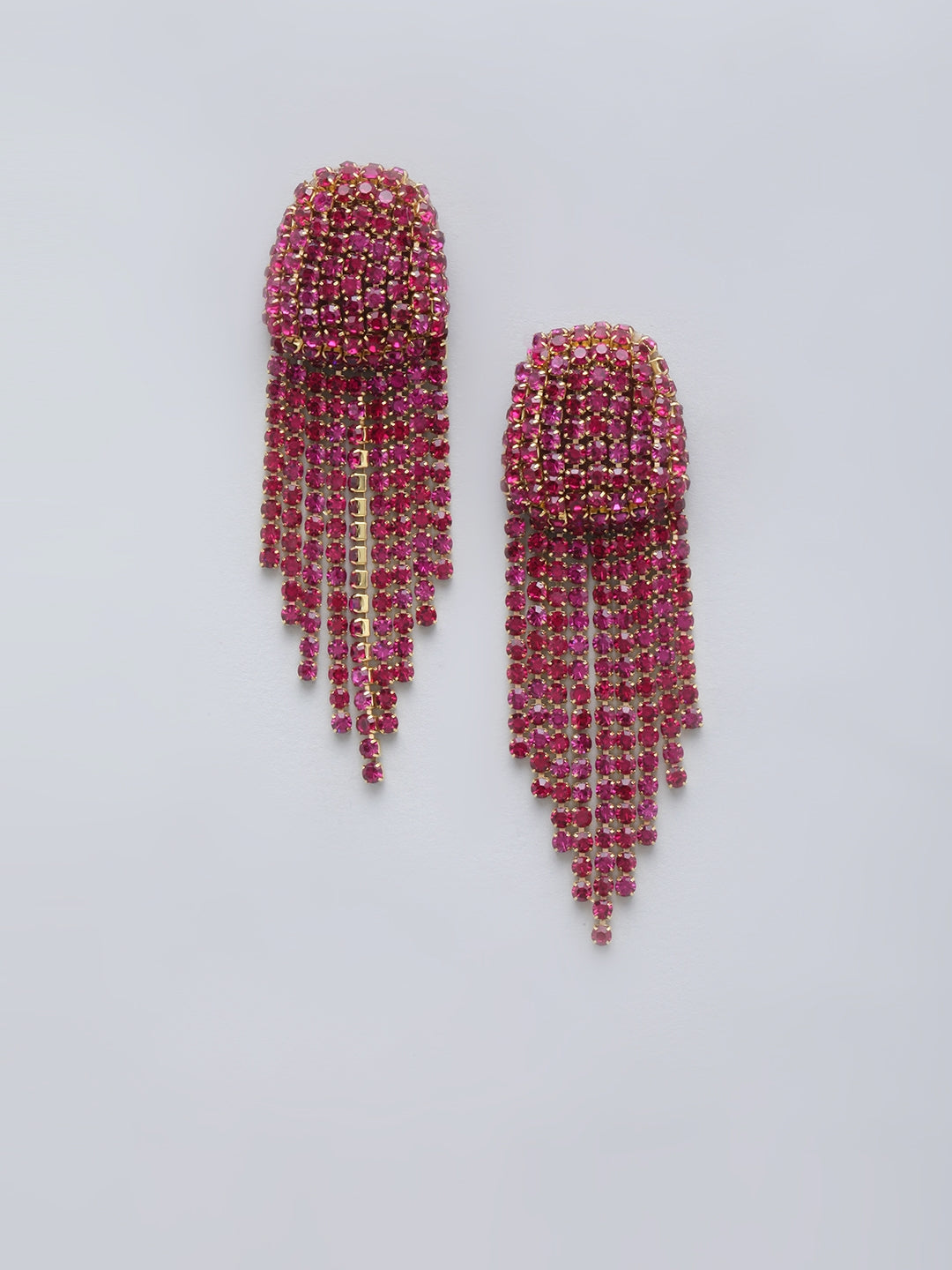 Gold-Plated Pink Rhinestone Studded Drop Earrings