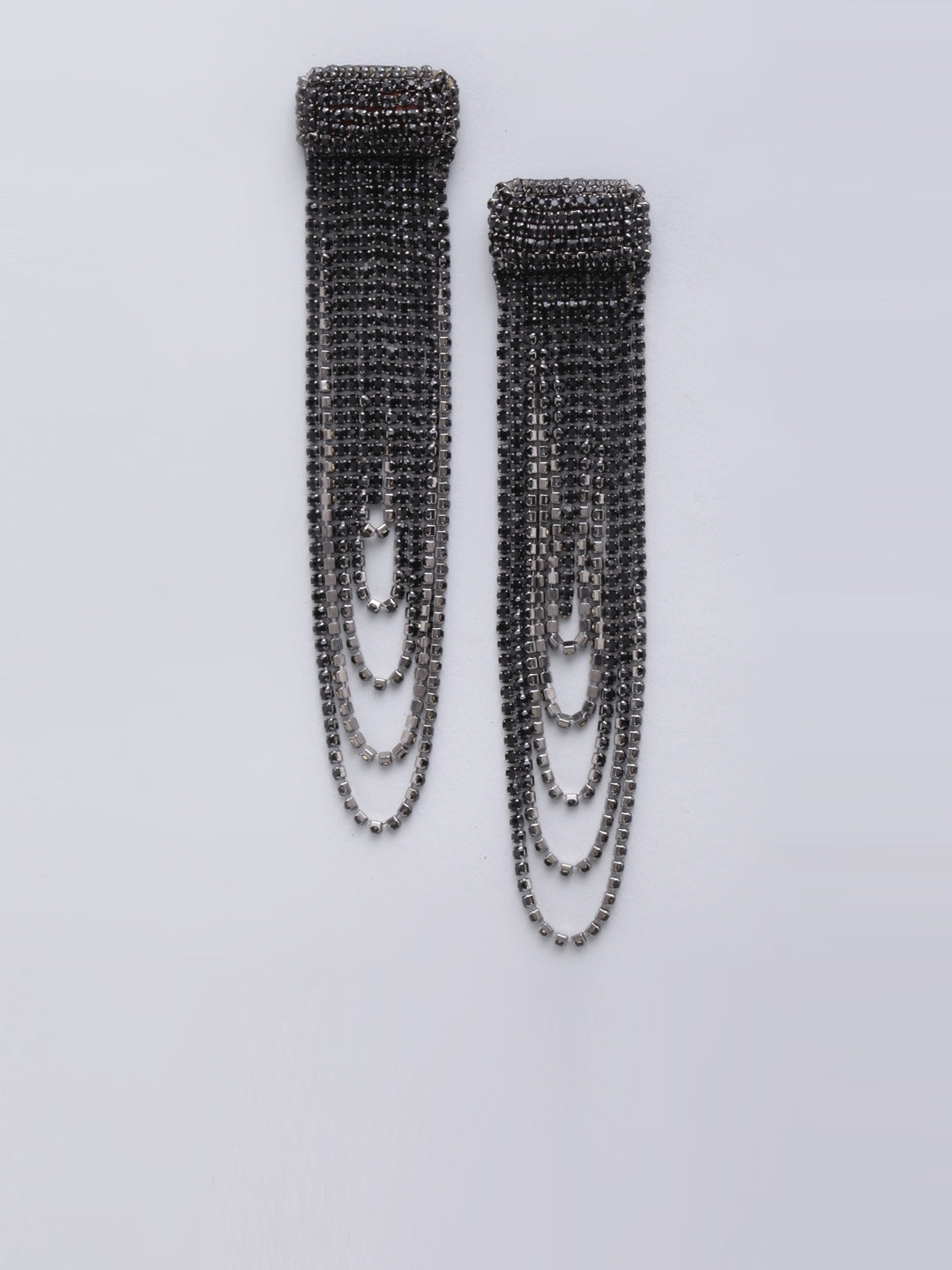 Black-Plated Rhinestone Studded Drop Earrings