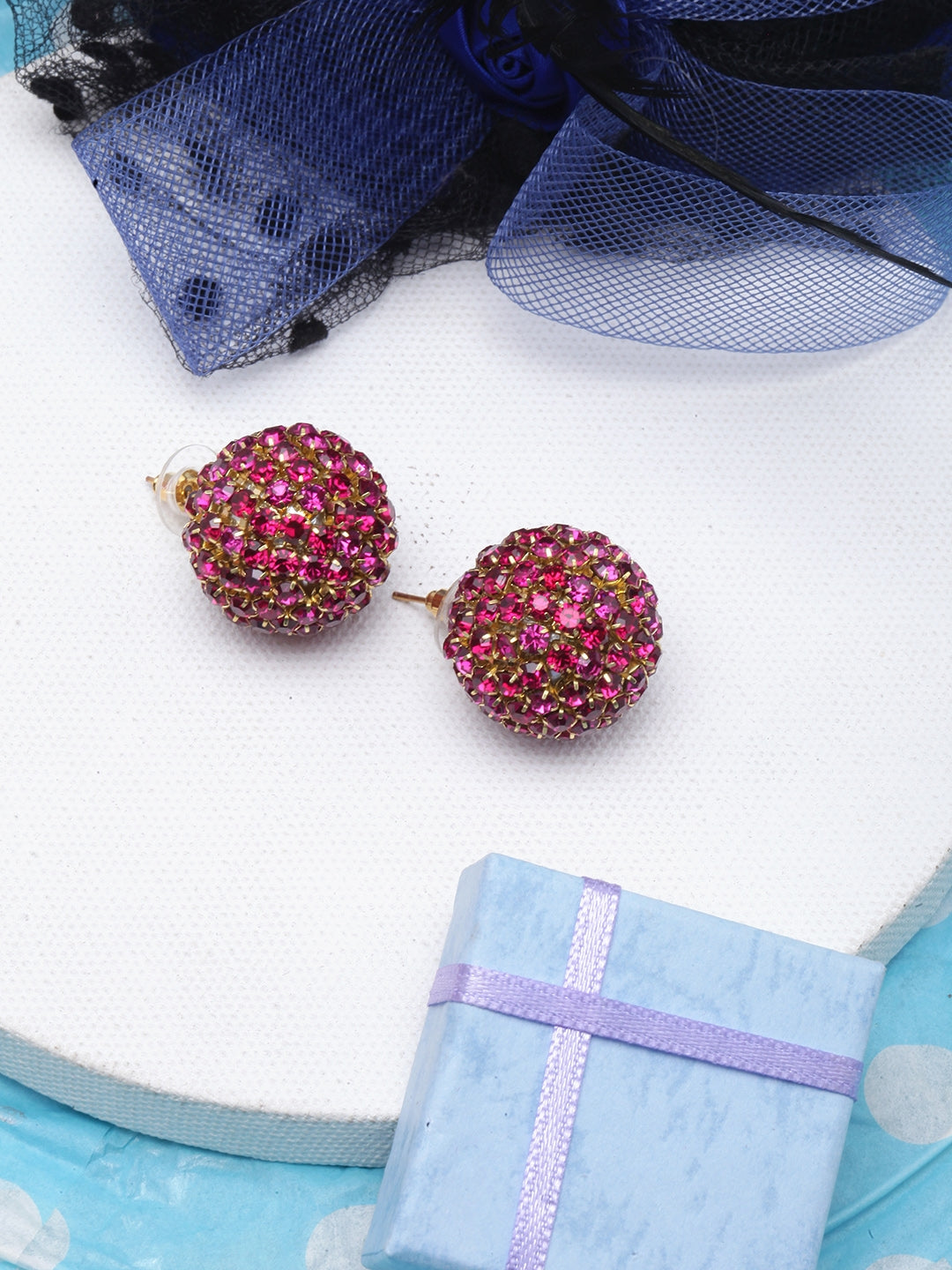 Gold-Plated Pink Circular Rhinestone Studs