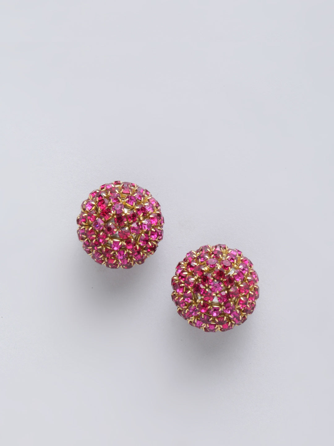 Gold-Plated Pink Circular Rhinestone Studs