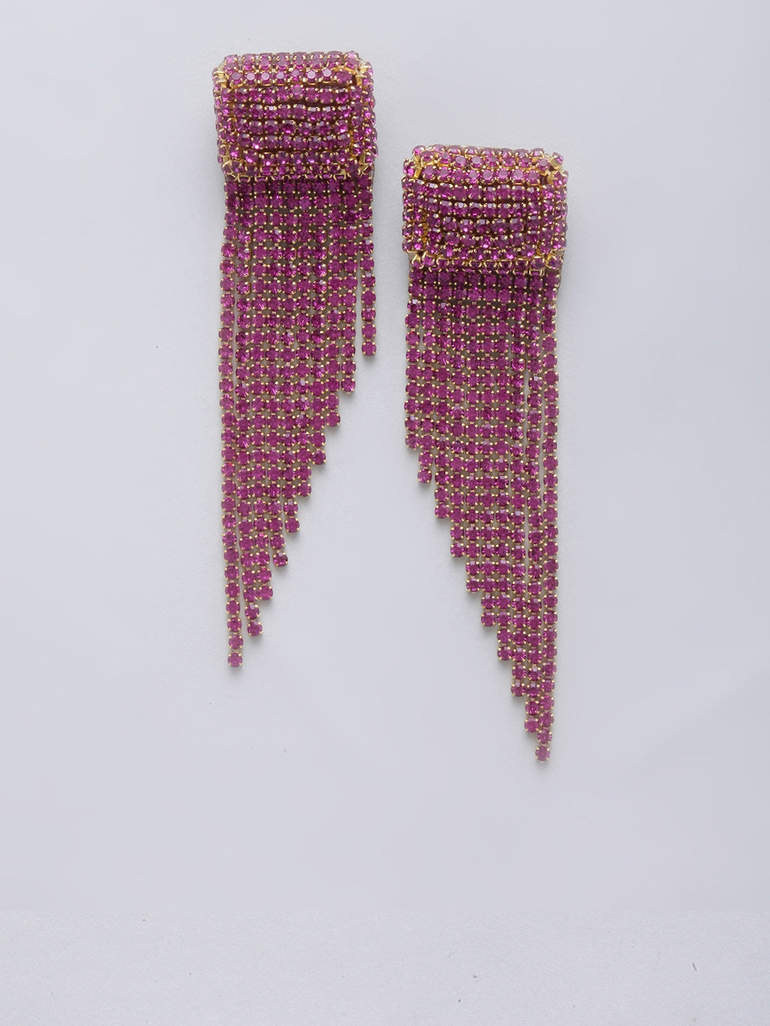 Gold-Plated Pink Rhinestone Studded Drop Earrings