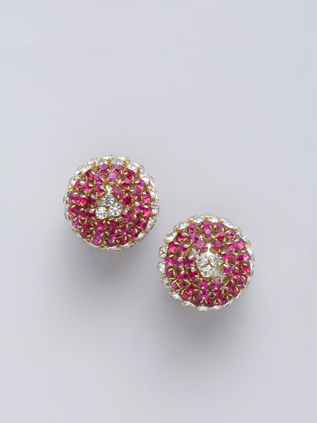 Gold-Plated Pink & Transparent Circular Rhinestone Studs