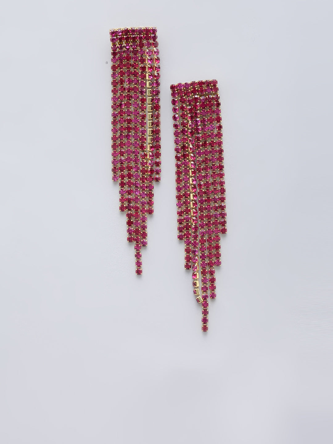 Gold-Plated Pink Rhinestone Studded Drop Earrings