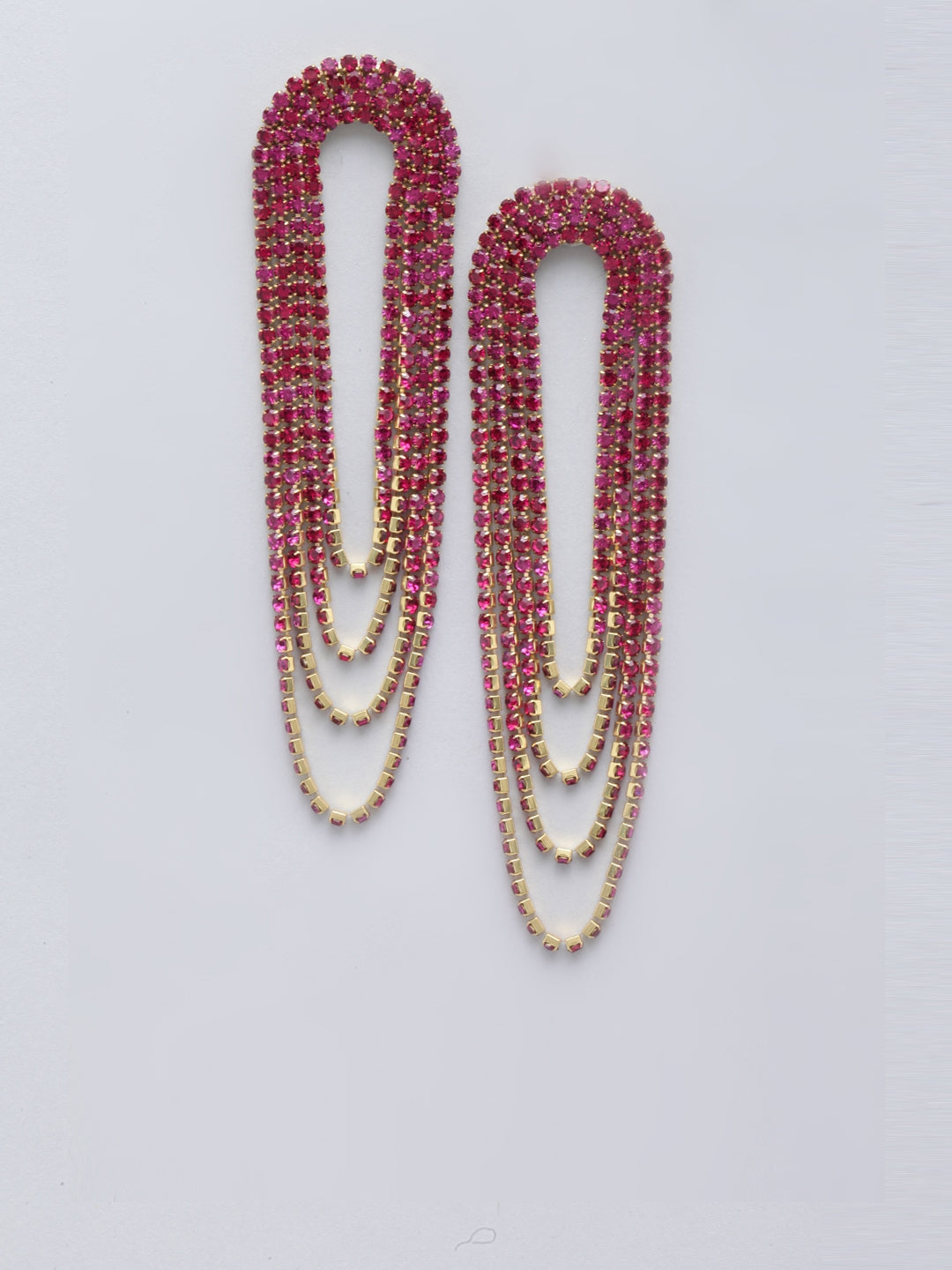 Gold-Plated Pink Rhinestone Studded Drop Earrings