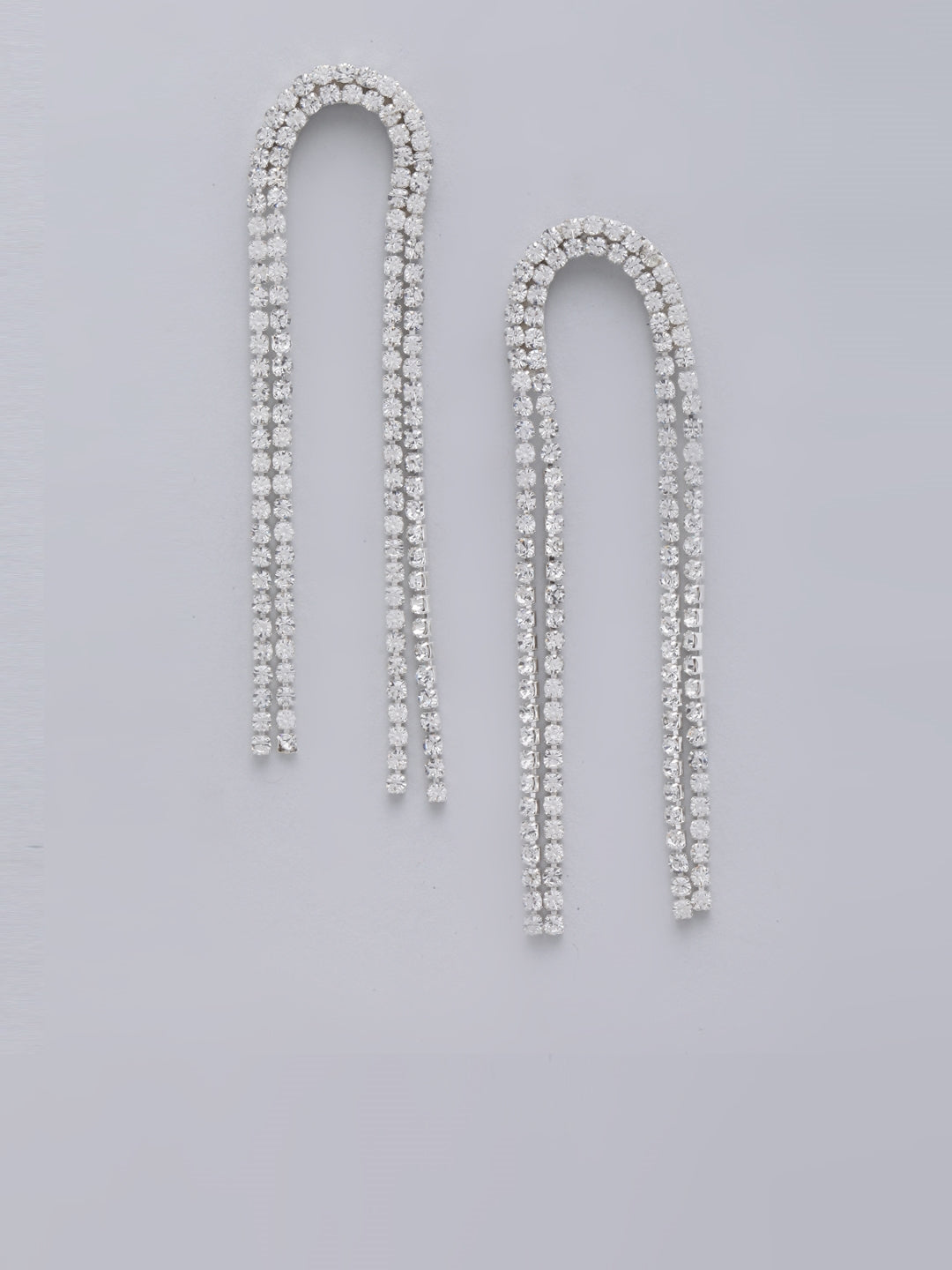 Silver-Plated Transparent Rhinestone Studded Drop Earrings