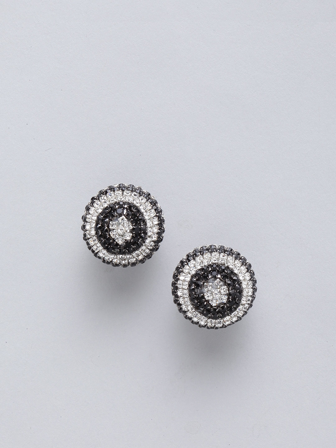 Gold-Plated Black & Transparent Circular Rhinestone Studs