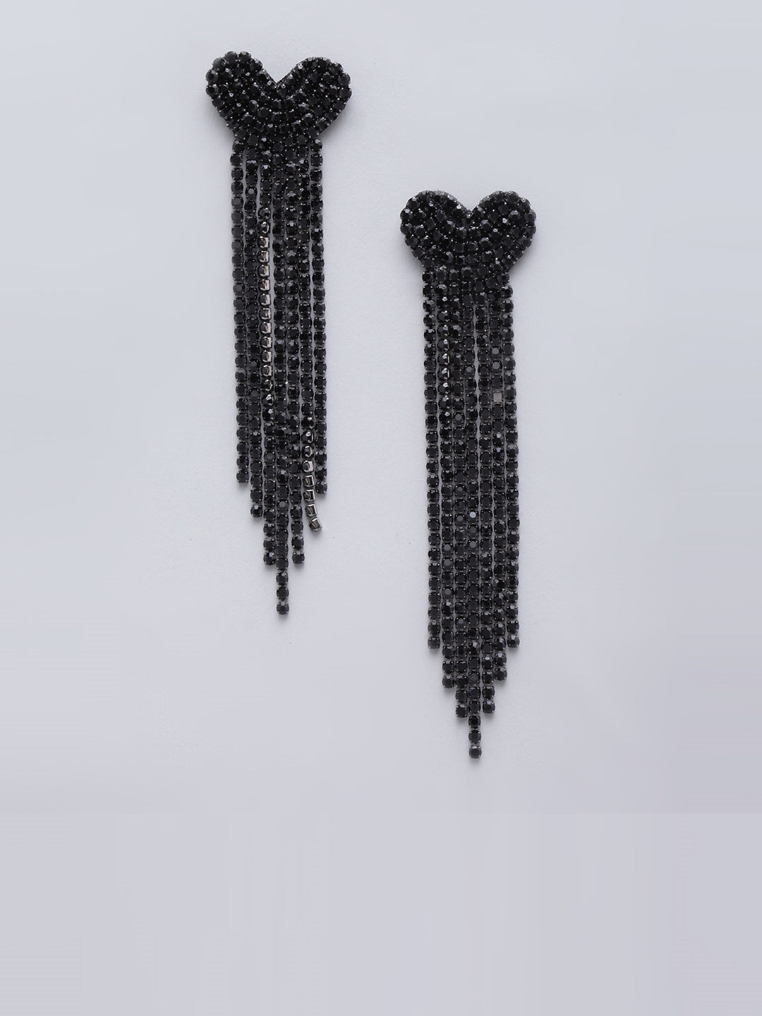 Black-Plated Rhinestone Studded Drop Earrings