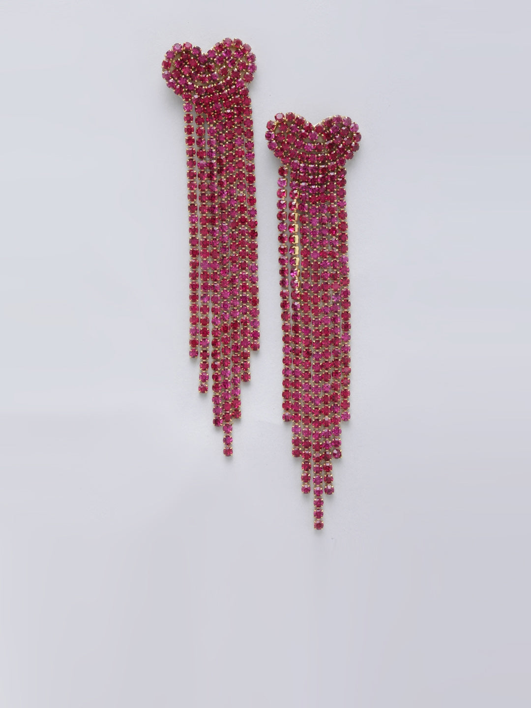 Gold-Plated Pink Rhinestone Studded Drop Earrings