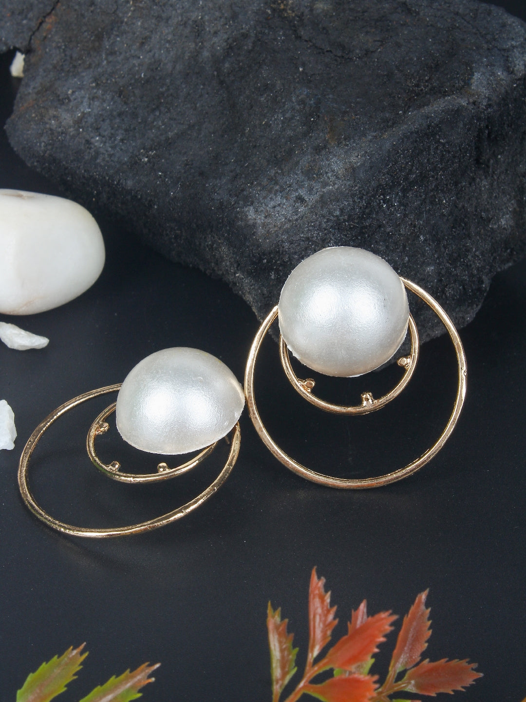 Gold-Plated Gold & White Brass Handcrafted Contemporary Drop Earrings