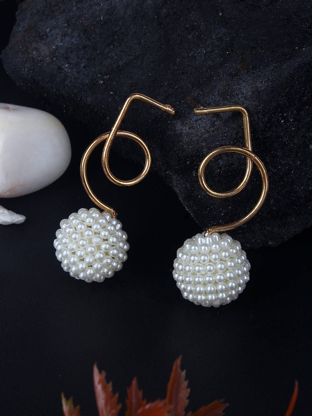 Gold-Plated Gold & White Brass Handcrafted Contemporary Drop Earrings