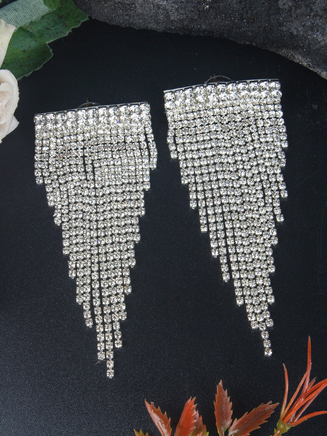 Silver-Plated Silver & Transparent Fabric Handcrafted Contemporary Drop Earrings