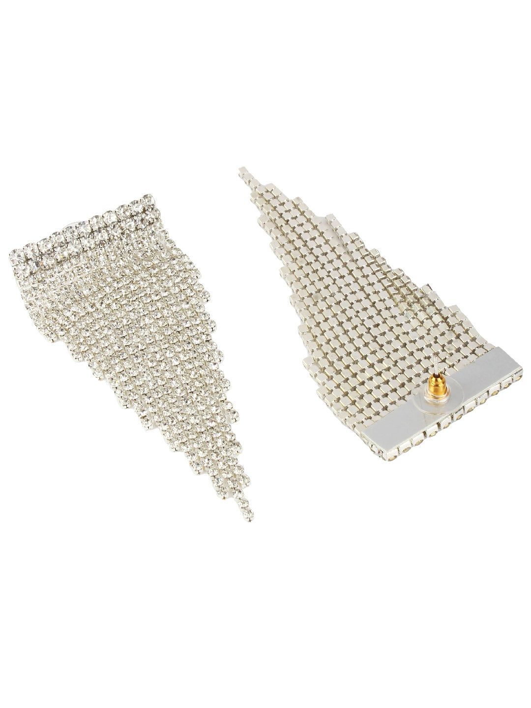 Silver-Plated Silver & Transparent Fabric Handcrafted Contemporary Drop Earrings