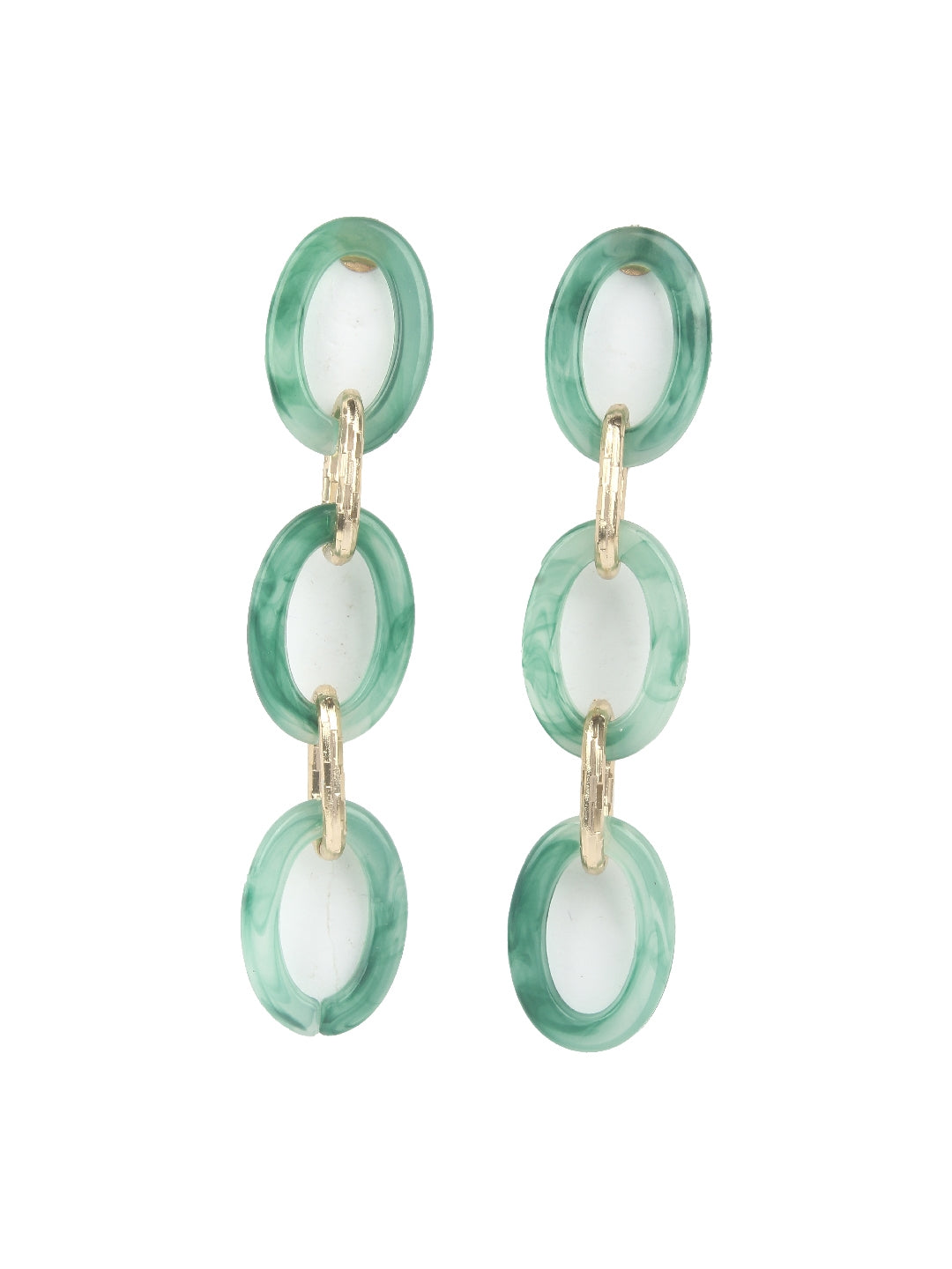 Gold-Plated Gold & Green Brass Handcrafted Contemporary Drop Earrings