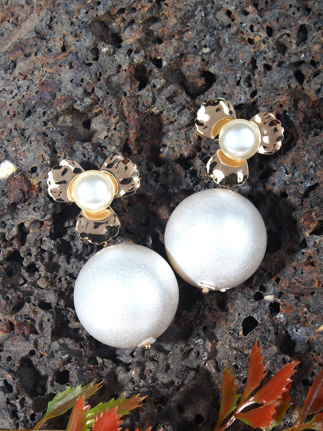 Gold-Plated Gold & White Brass Handcrafted Contemporary Drop Earrings