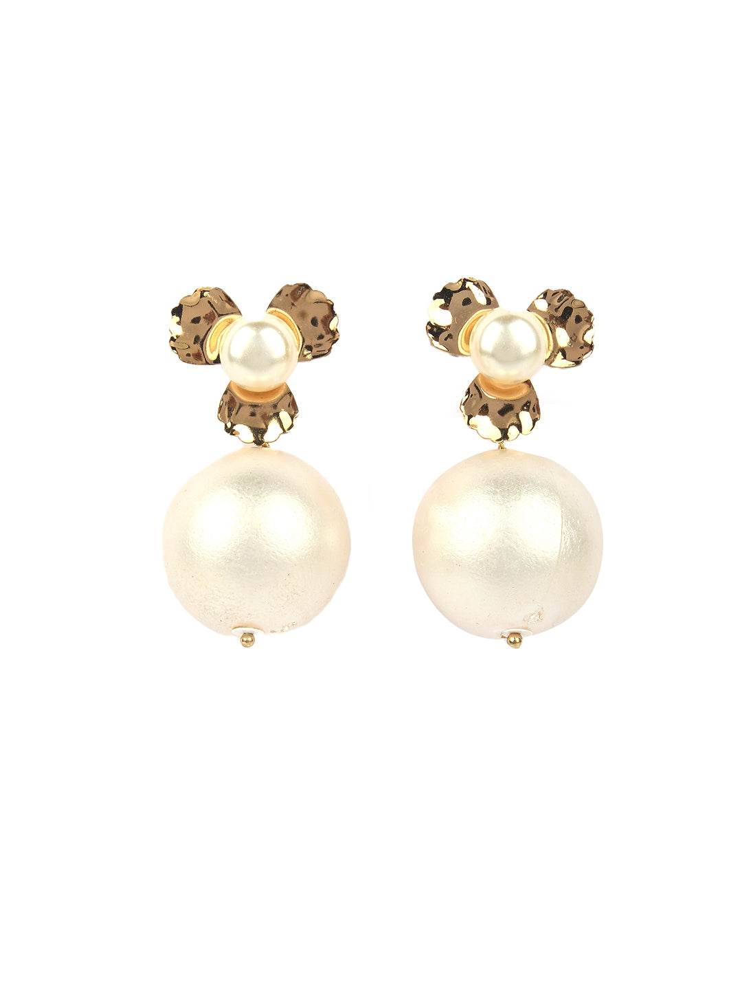 Gold-Plated Gold & White Brass Handcrafted Contemporary Drop Earrings