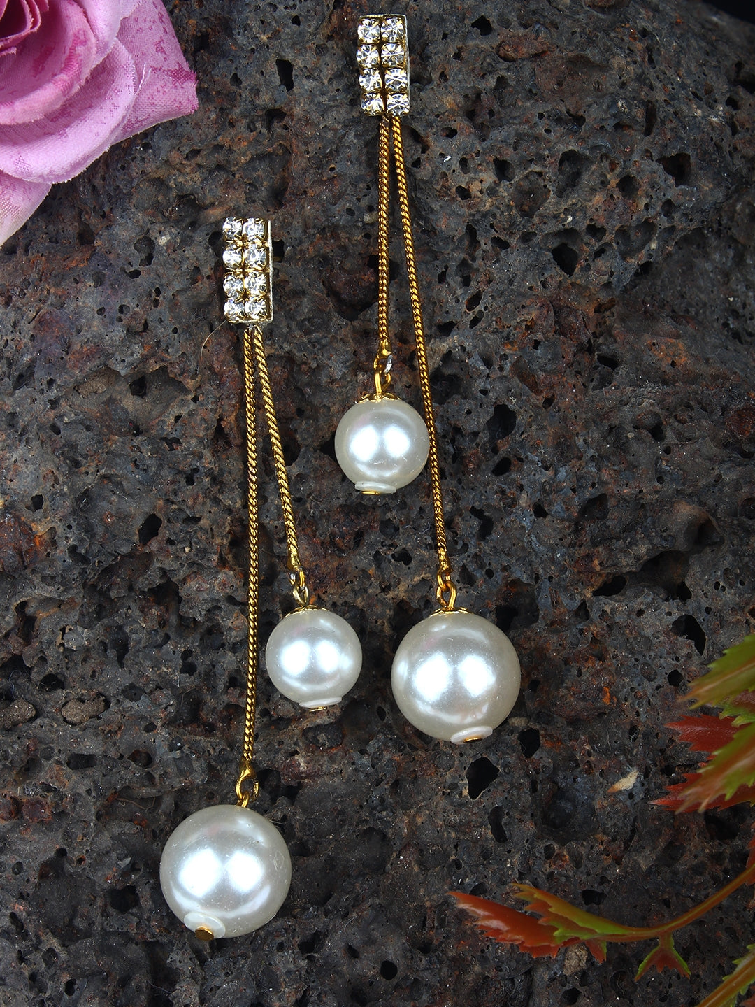 Gold-Plated Gold & White Brass Handcrafted Contemporary Drop Earrings