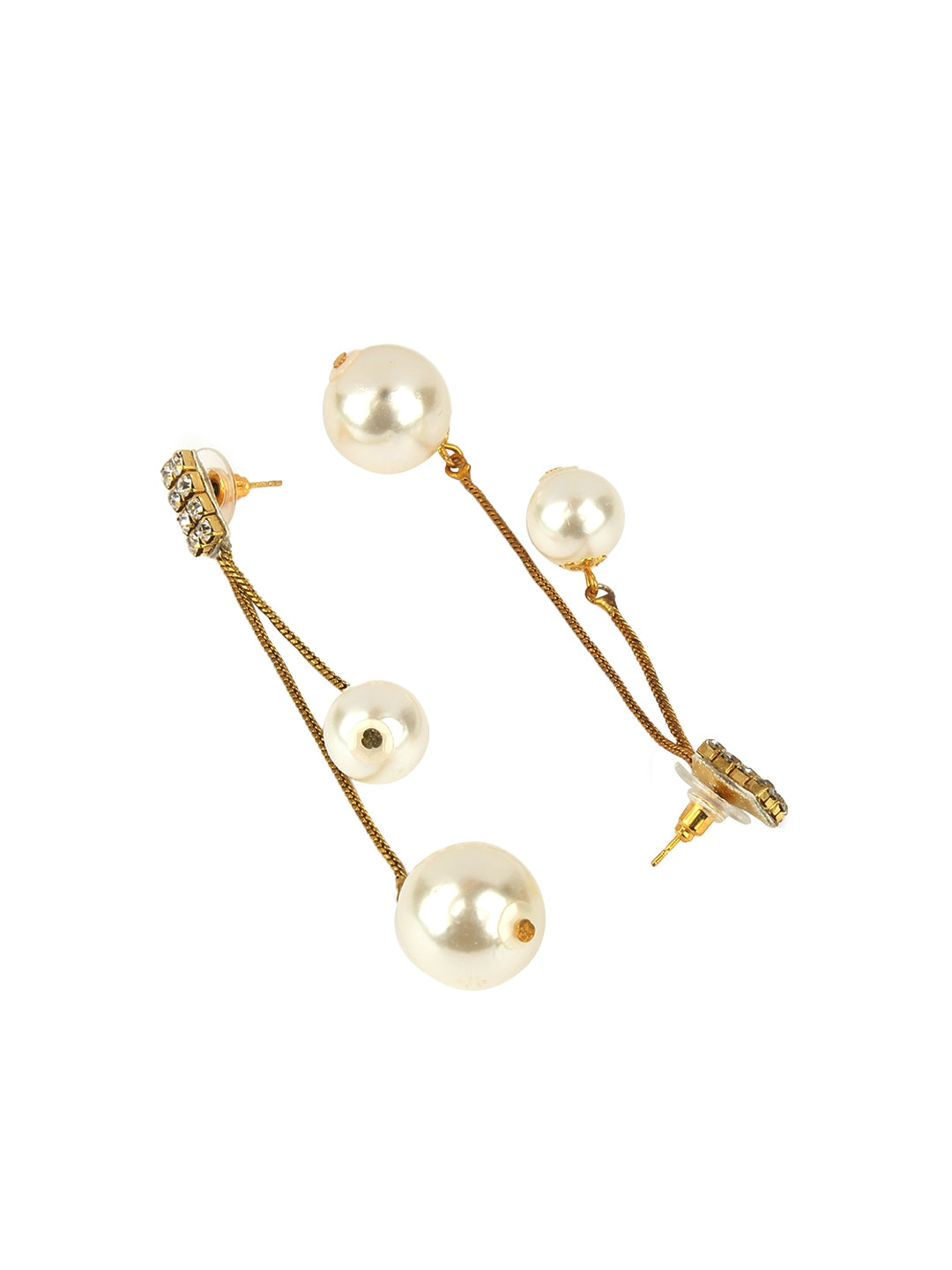 Gold-Plated Gold & White Brass Handcrafted Contemporary Drop Earrings