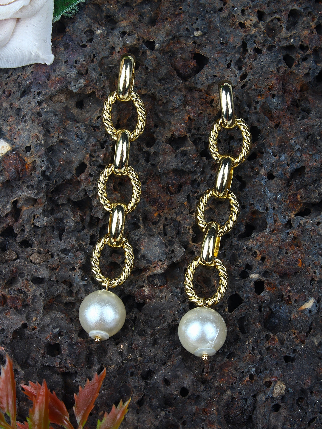 Gold-Plated Gold & White Brass Handcrafted Contemporary Drop Earrings