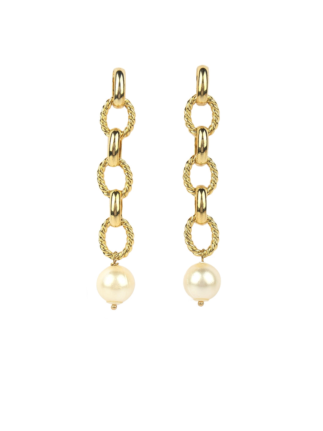 Gold-Plated Gold & White Brass Handcrafted Contemporary Drop Earrings