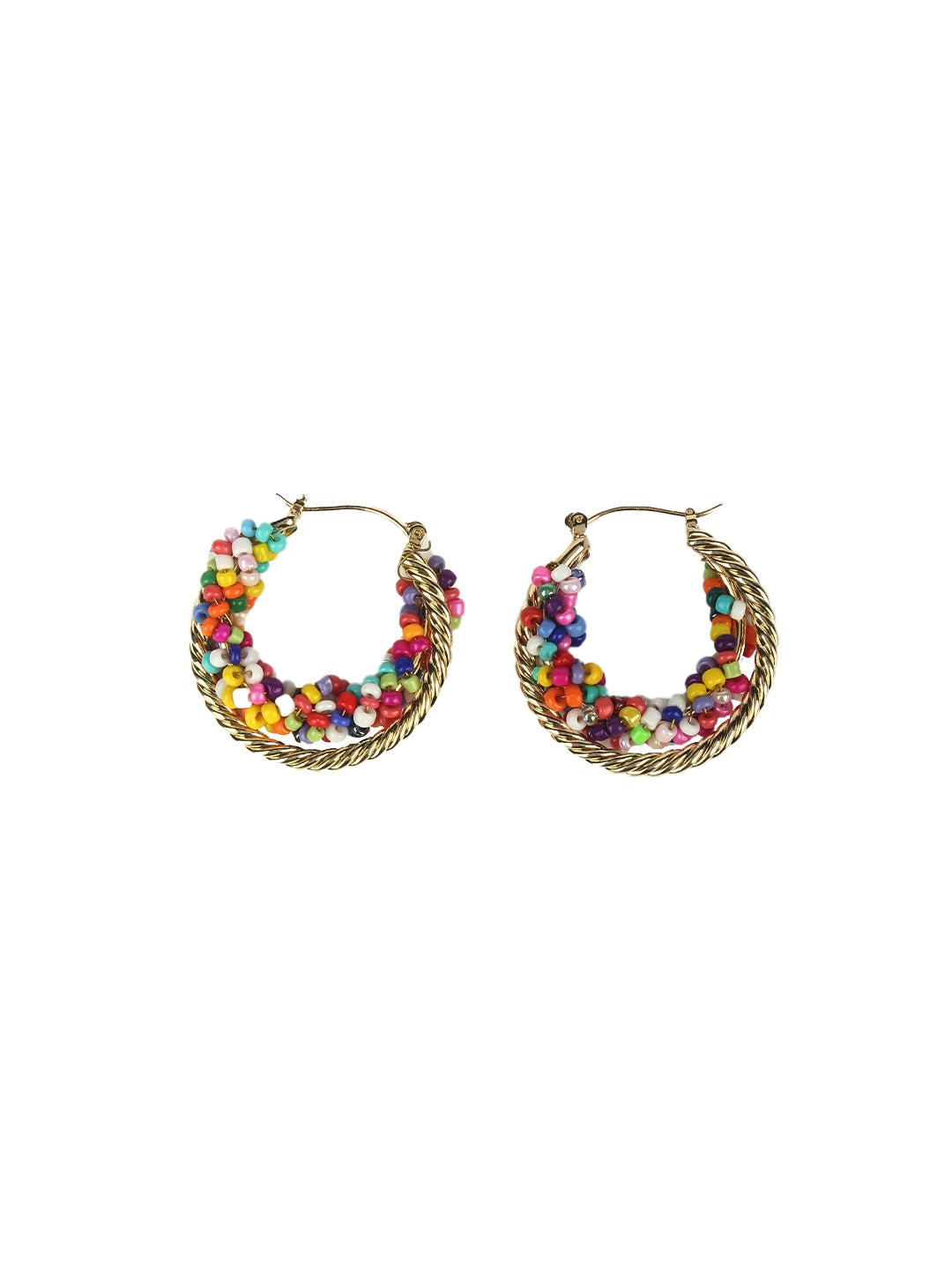 Gold-Plated Gold & Multi Brass Handcrafted Contemporary Drop Earrings