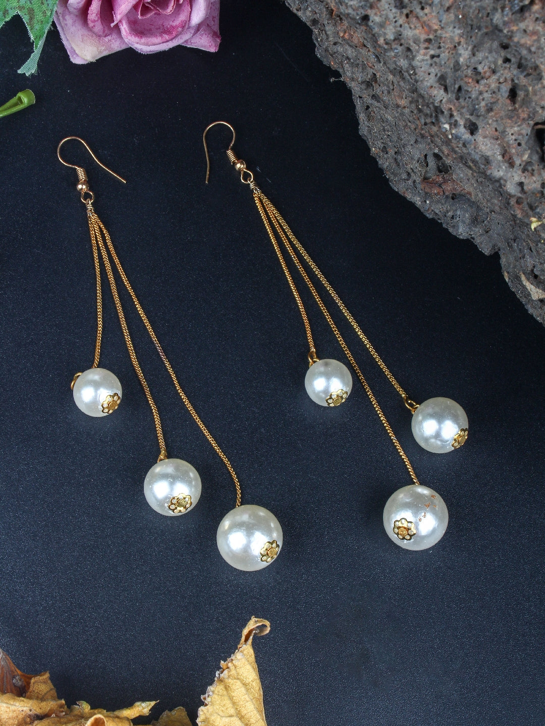 Gold-Plated Gold & White Brass Handcrafted Contemporary Drop Earrings