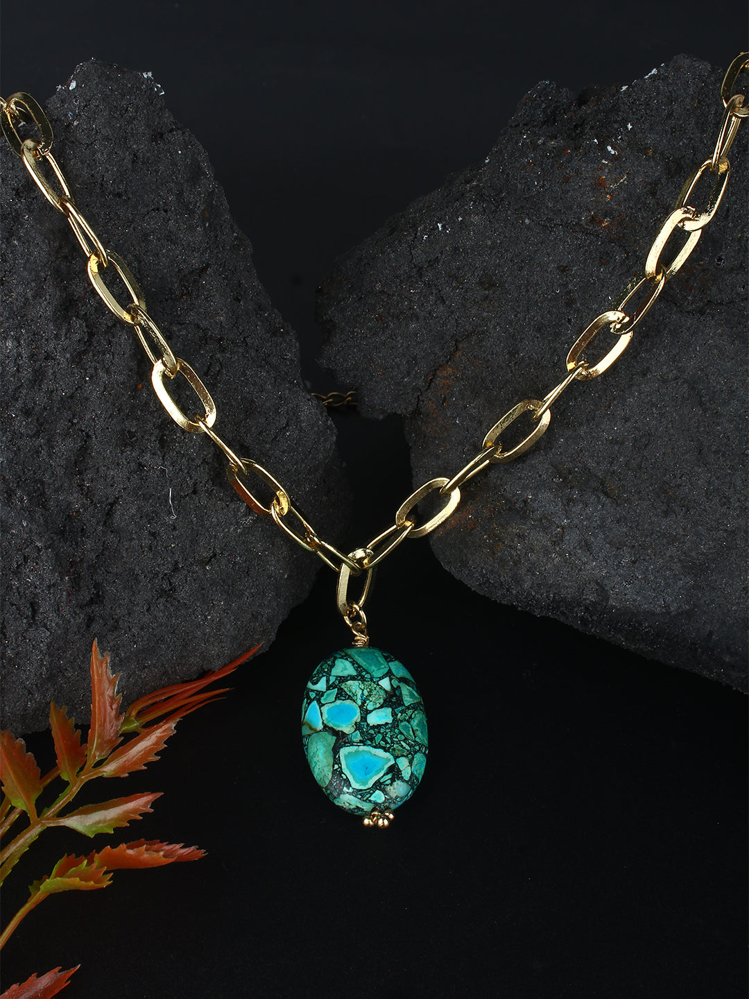 Gold-Plated Gold & Blue Brass Artificial Stones Studded Minimal Necklace