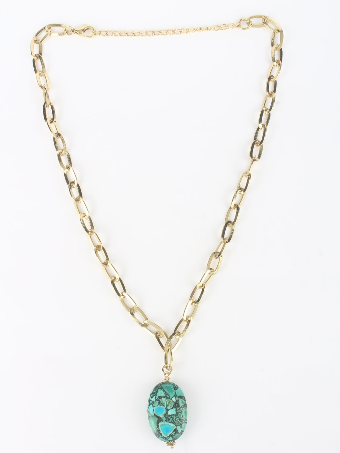 Gold-Plated Gold & Blue Brass Artificial Stones Studded Minimal Necklace