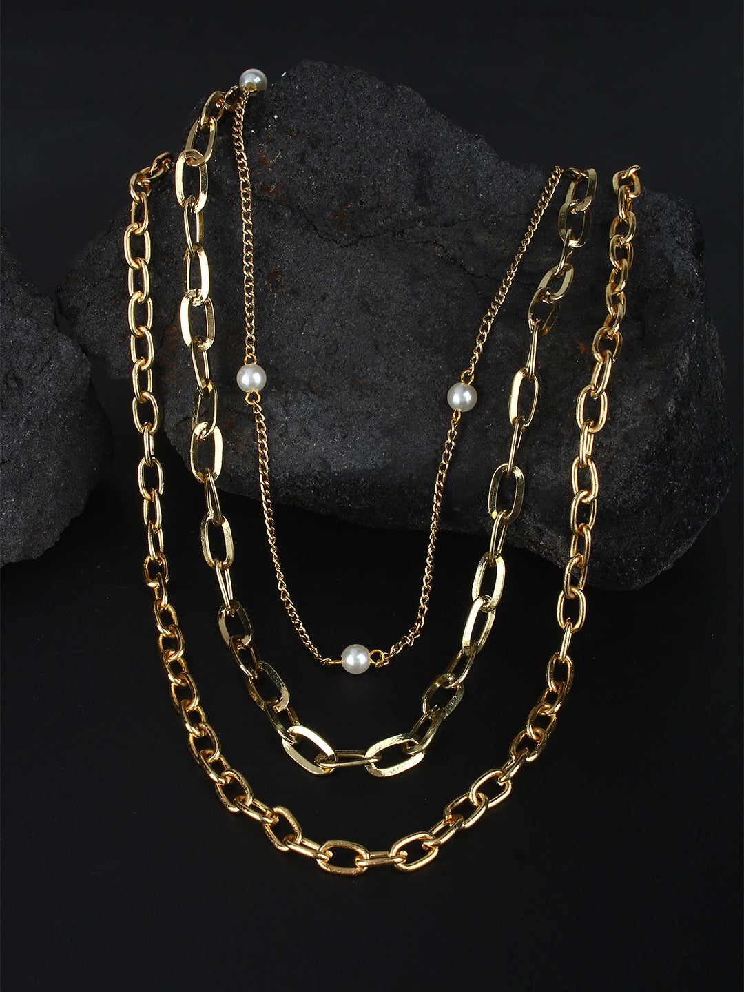 Gold-Plated Gold & White Brass Artificial Beads Studded Minimal Necklace