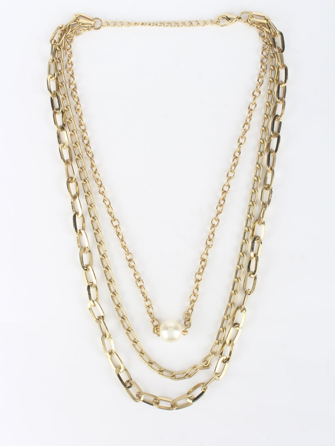 Gold-Plated Gold & White Brass Artificial Beads Studded Minimal Necklace