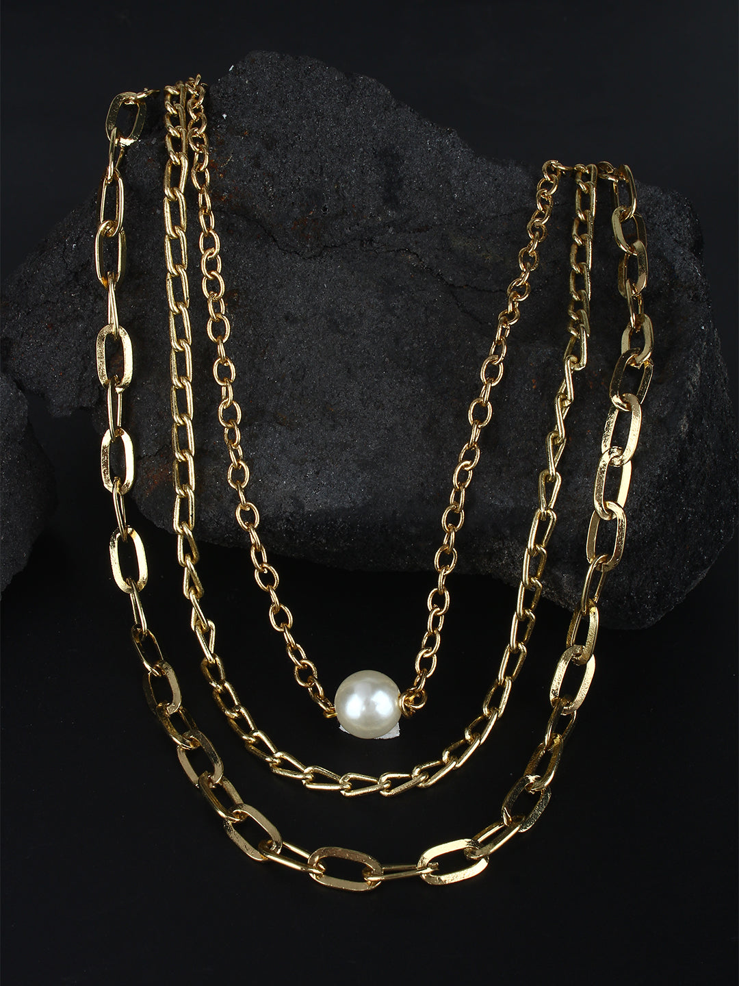 Gold-Plated Gold & White Brass Artificial Beads Studded Minimal Necklace