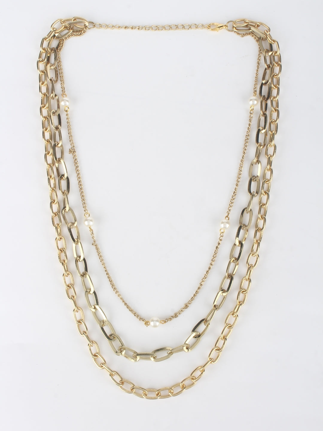 Gold-Plated Gold & White Brass Artificial Beads Studded Minimal Necklace