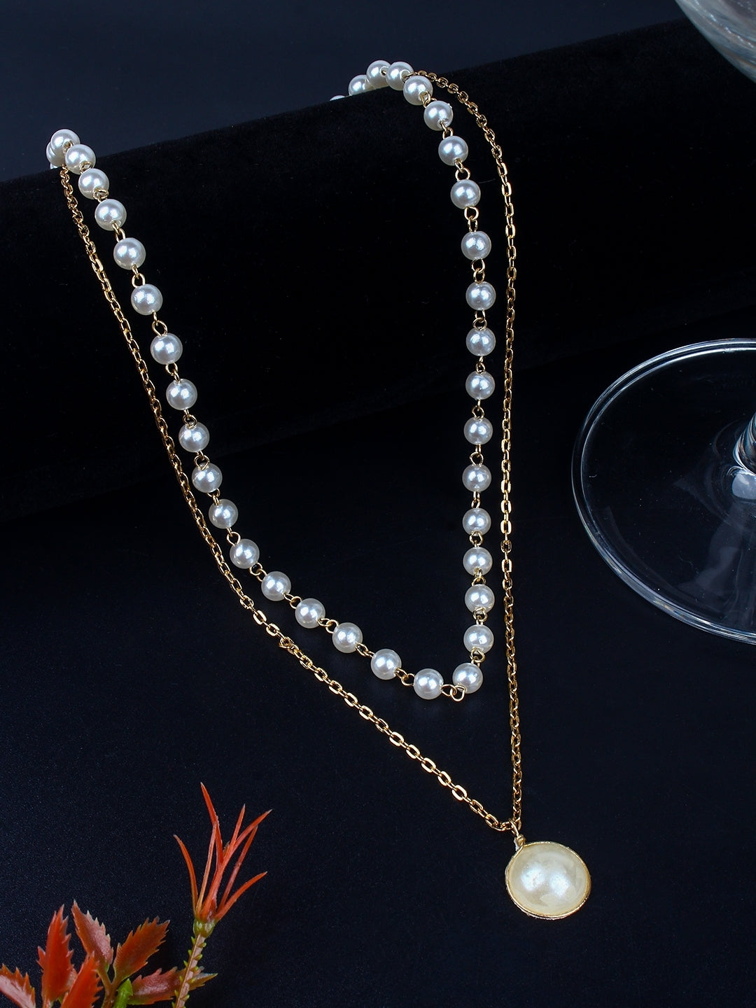 Gold-Plated Gold & White Artificial Beads Minimal Handcrafted Necklace