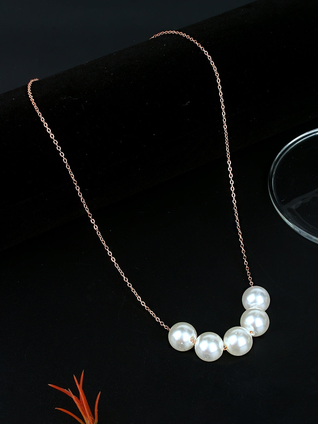 Rose Gold-Plated Rose Gold & White Artificial Beads Minimal Handcrafted Necklace