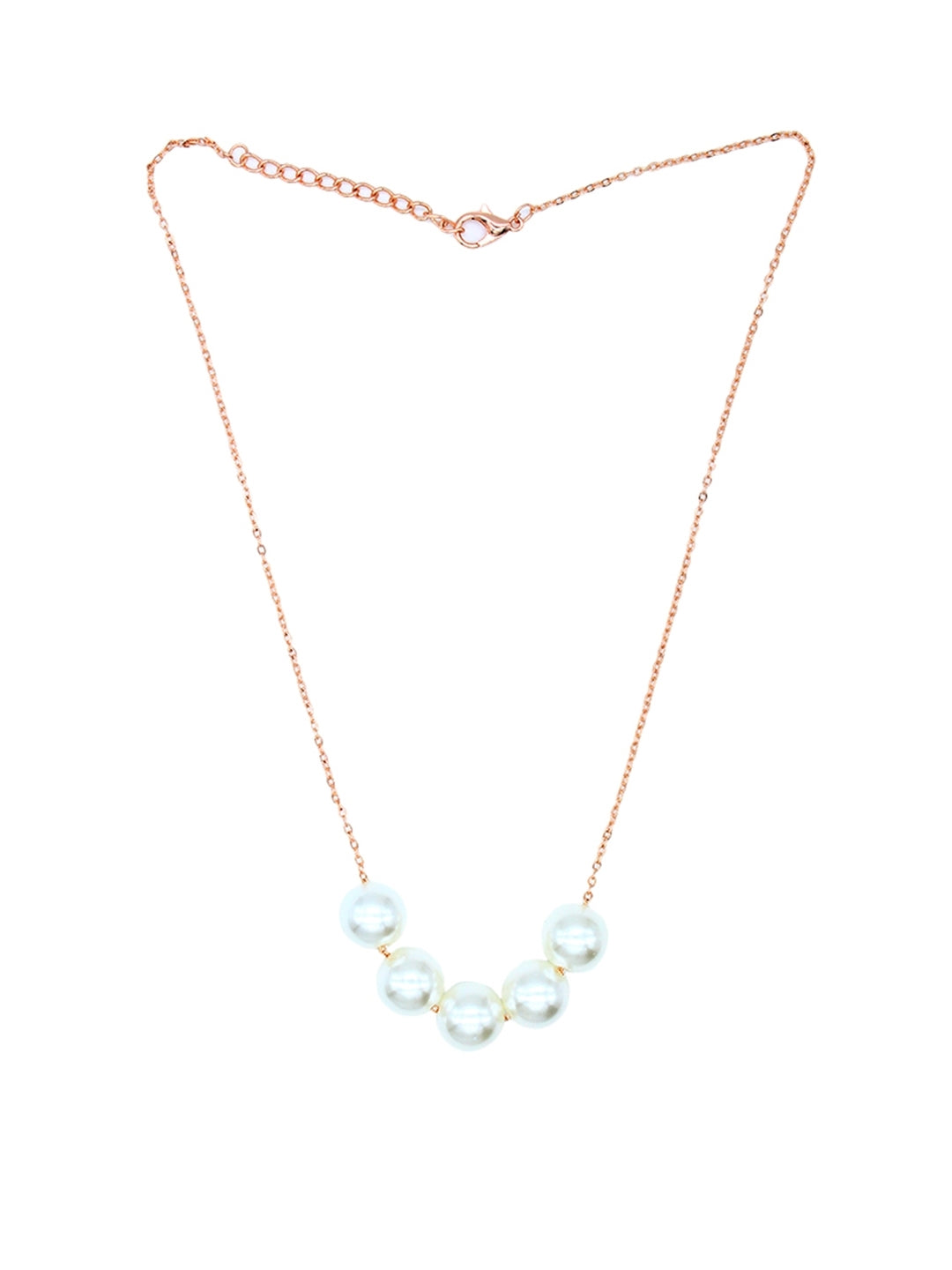 Rose Gold-Plated Rose Gold & White Artificial Beads Minimal Handcrafted Necklace