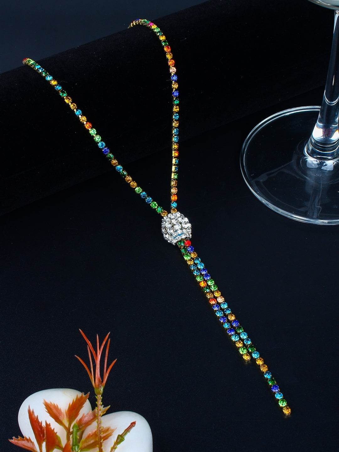 Gold-Plated Gold & Multi Artificial Stones and Beads Minimal Handcrafted Necklace