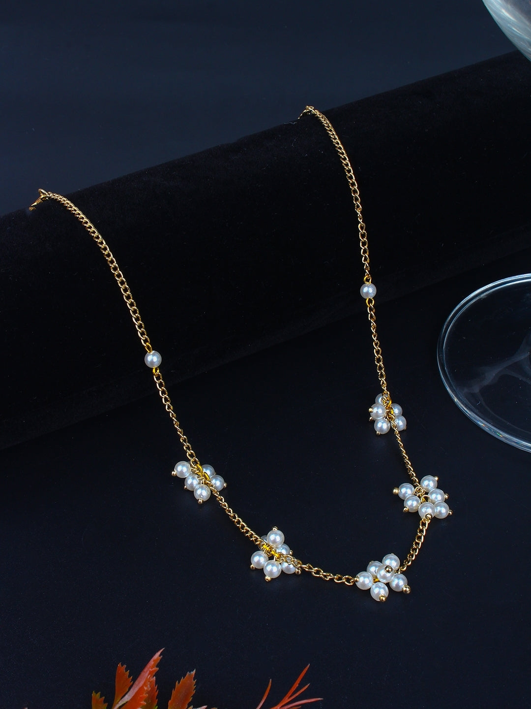 Gold-Plated Gold & White Artificial Beads Minimal Handcrafted Necklace