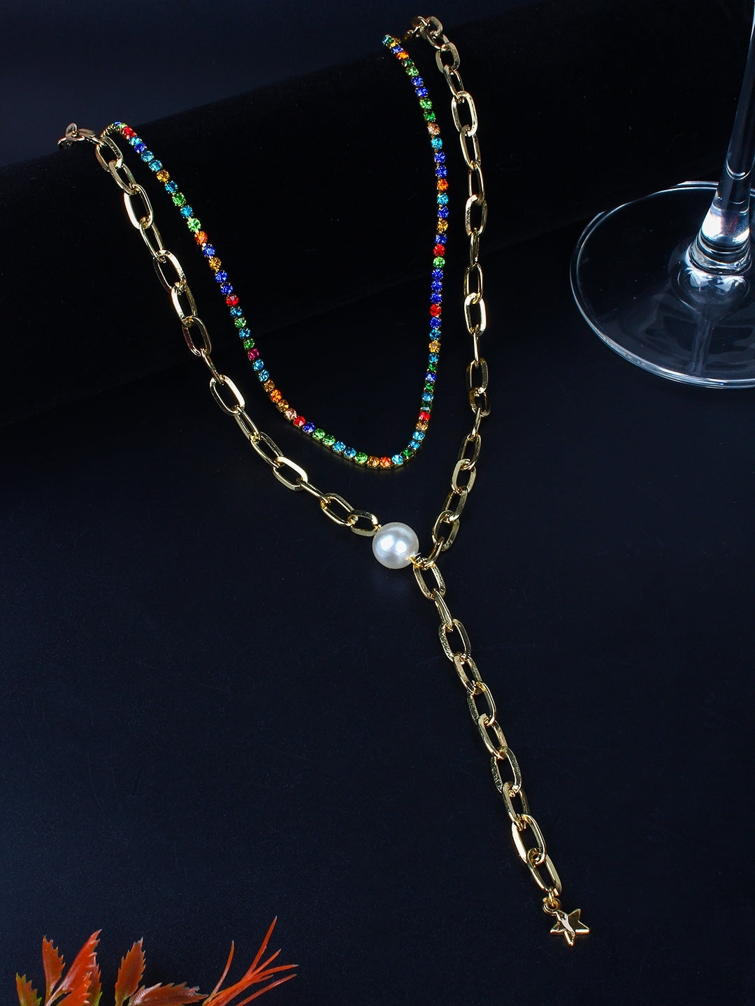 Gold-Plated Gold & Multi Artificial Stones and Beads Minimal Handcrafted Necklace