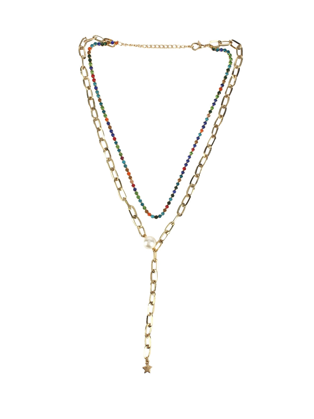 Gold-Plated Gold & Multi Artificial Stones and Beads Minimal Handcrafted Necklace