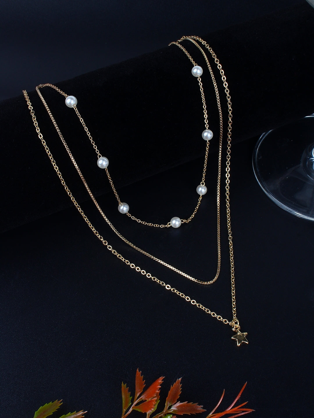 Gold-Plated Gold & White Artificial Beads Minimal Handcrafted Necklace