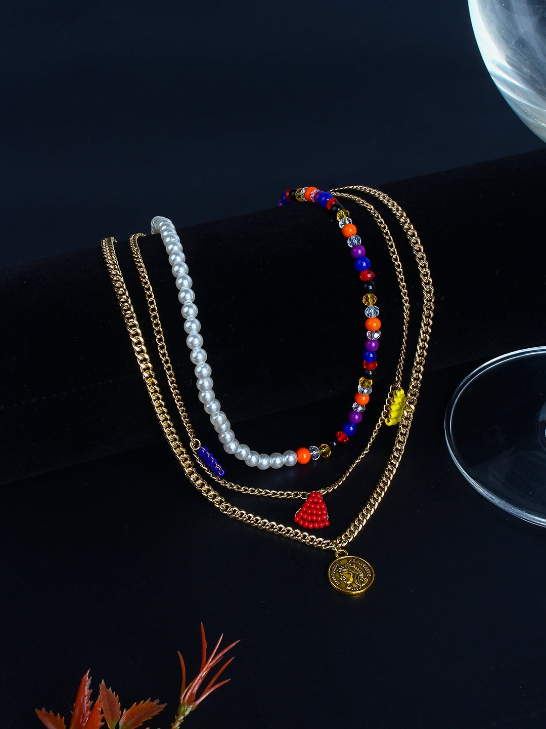 Gold-Plated Gold & Multi Artificial Beads Minimal Handcrafted Necklace